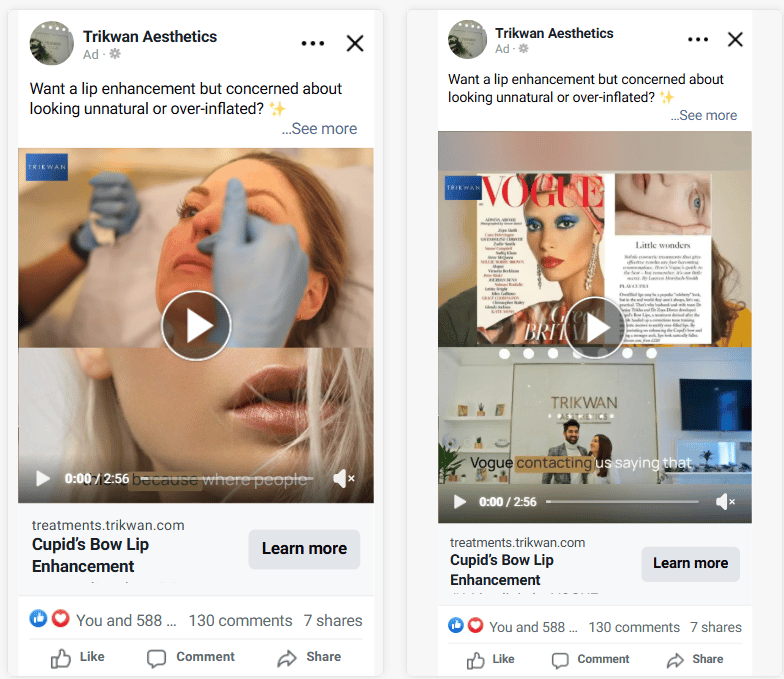 Trikwan Aesthetics Meta Ad Campaigns